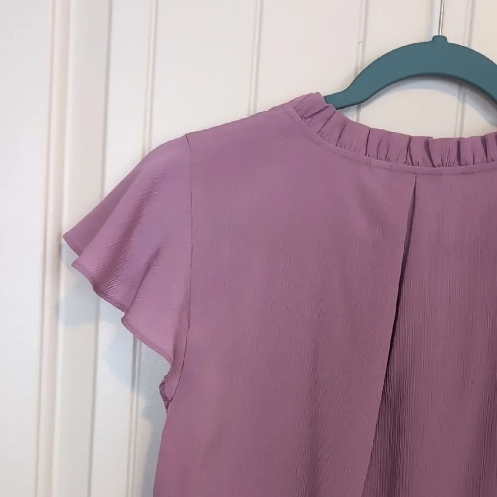 NWT Nine West Dusty Purple Flutter Sleeve Blouse - Picture 10 of 13